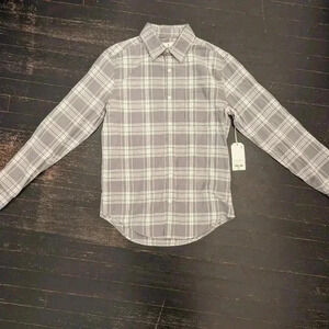 NWT Mutual Weave Grey Plaid Shirt Size Small